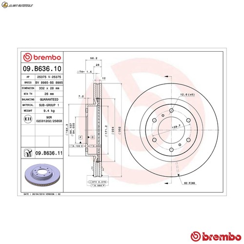 Brake discs b636 11 for - discs, 09.b636.11